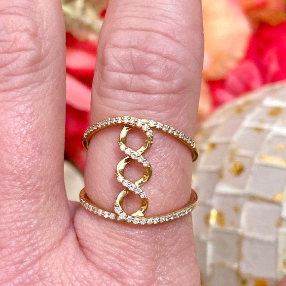 10k Yellow Gold 0.50 Carat Diamond Infinity Twist Double Row Open Band Ring - Picture 14 of 14